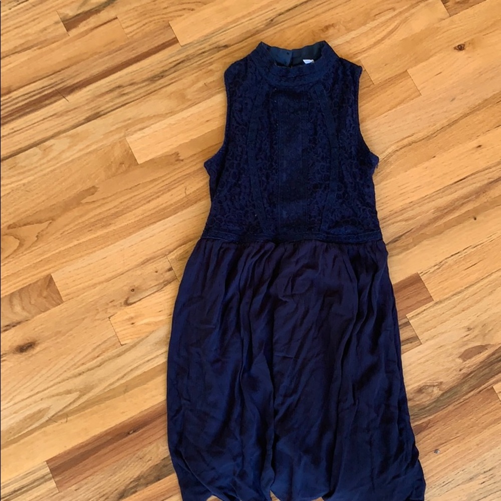 navy blue lace high neck dress